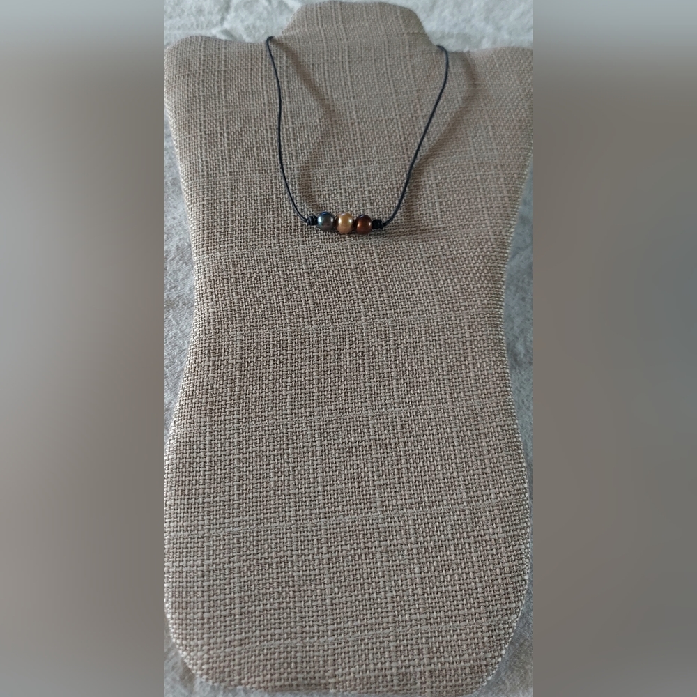Handmade Peacock, Peach & Brown Peacock Pearl & Black Leather Necklace